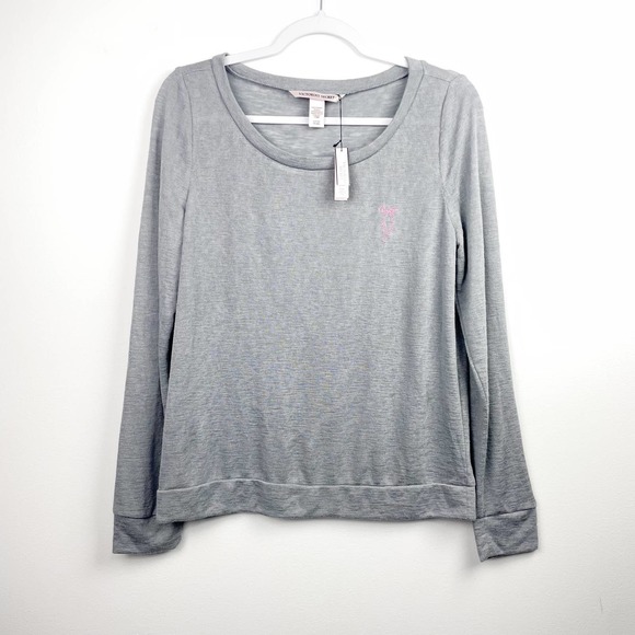 Victoria's Secret Tops - NEW Victoria’s Secret Gray Long Sleeved Tee Pink Bow Embroidery Size Small